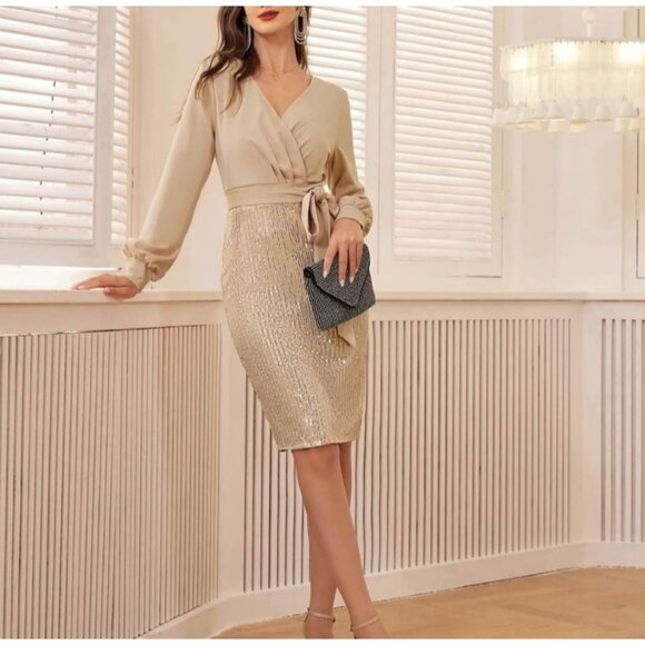 Grace Karin Womens Sequin Sparkly Party Dress Size 2XL Wrap Waist Bodycon Fit - Picture 3 of 15